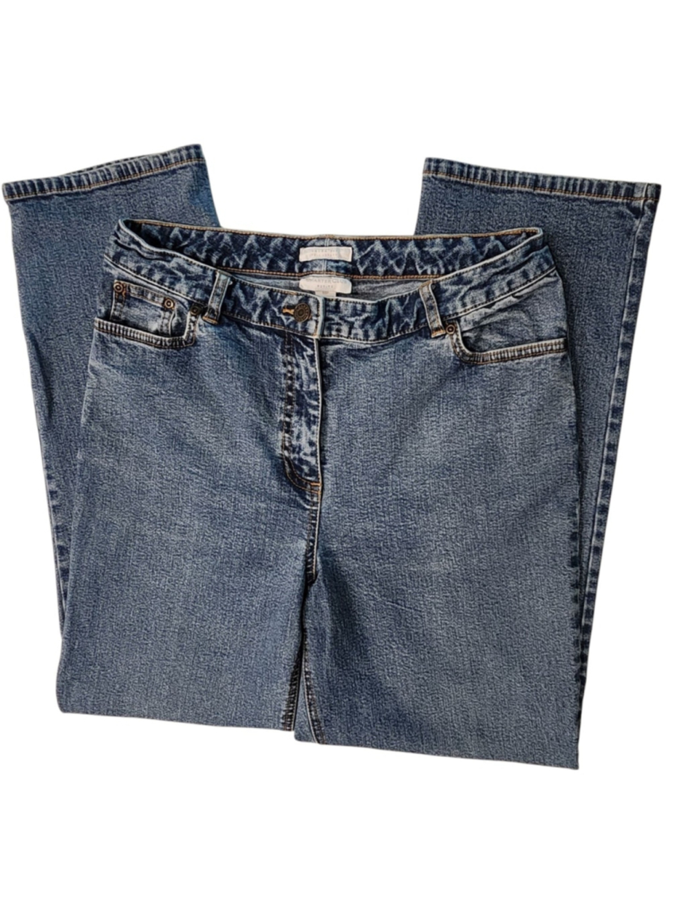 Charter Club Laura Fit Petite 10P Blue Stretch Denim Jeans Straight Leg Mid Rise